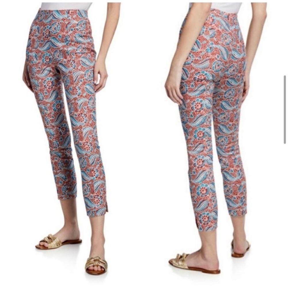 Veronica Beard Red & Blue Paisley Ankle Crop Pants